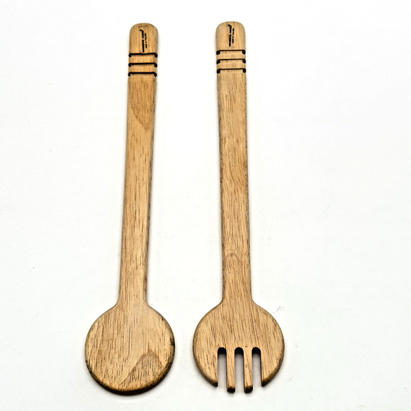 Vintage Winsome Wood Salad Spoon Fork Server 14" Long - Picture 5 of 8
